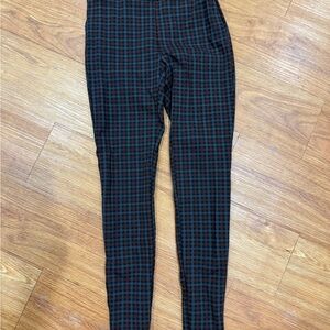 LOFT Plaid Leggings in orange and grey